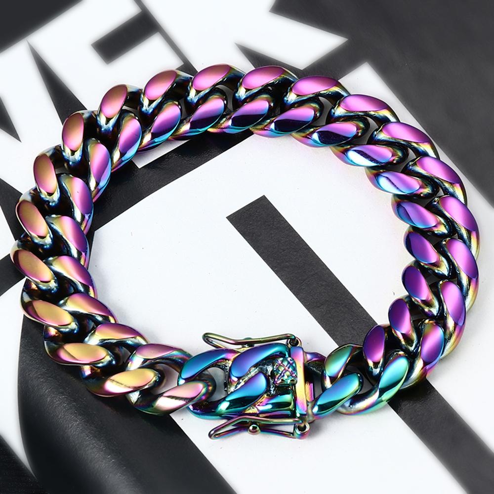 12MM Rainbow Miami Cuban Link Bracelet Thegoldlinks