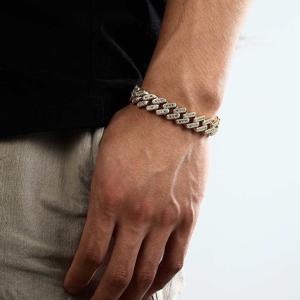 14K Gold Iced Out Prong Cuban Link Bracelet Thegoldlinks