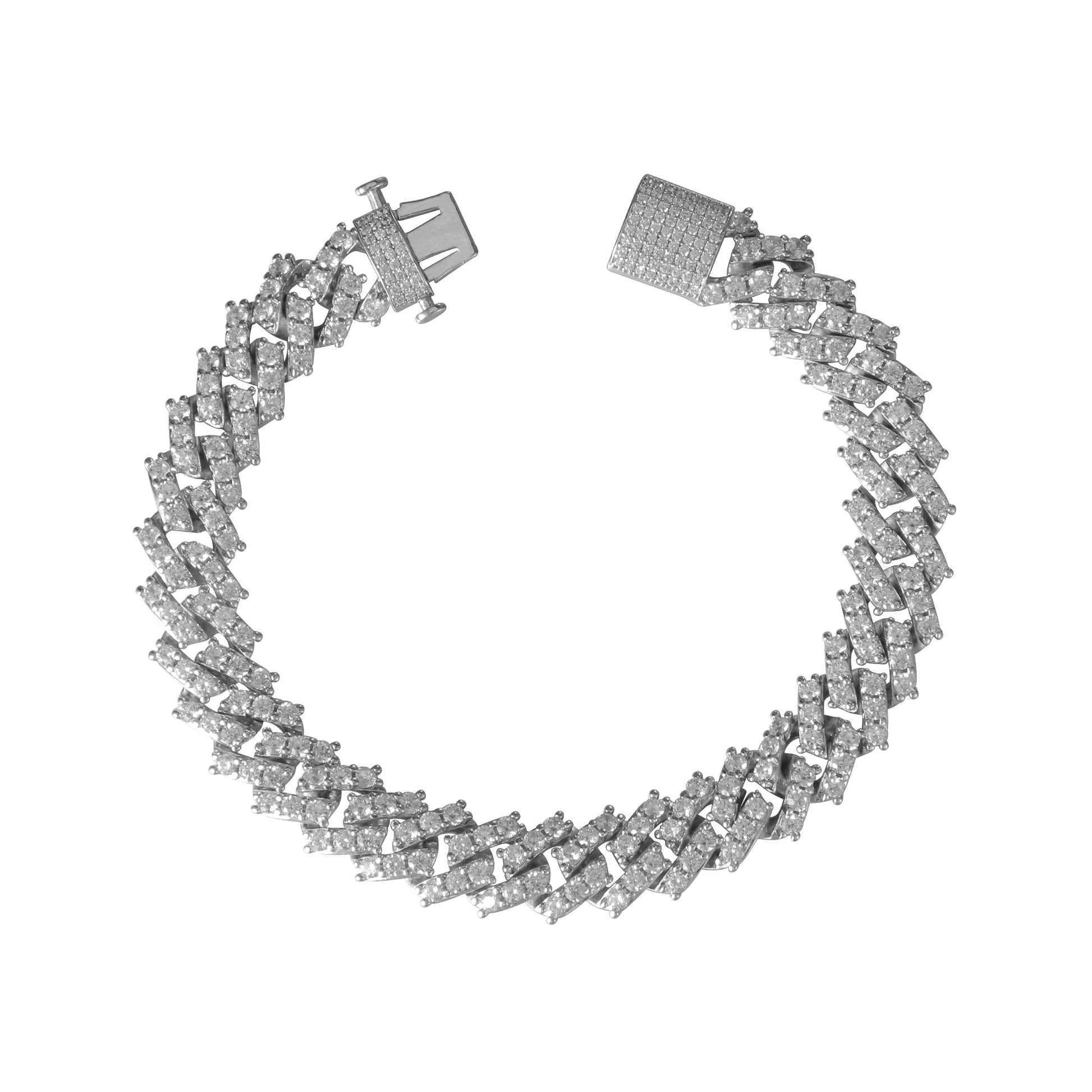 9MM White Gold  Prong S Link Cuban Link Bracelet