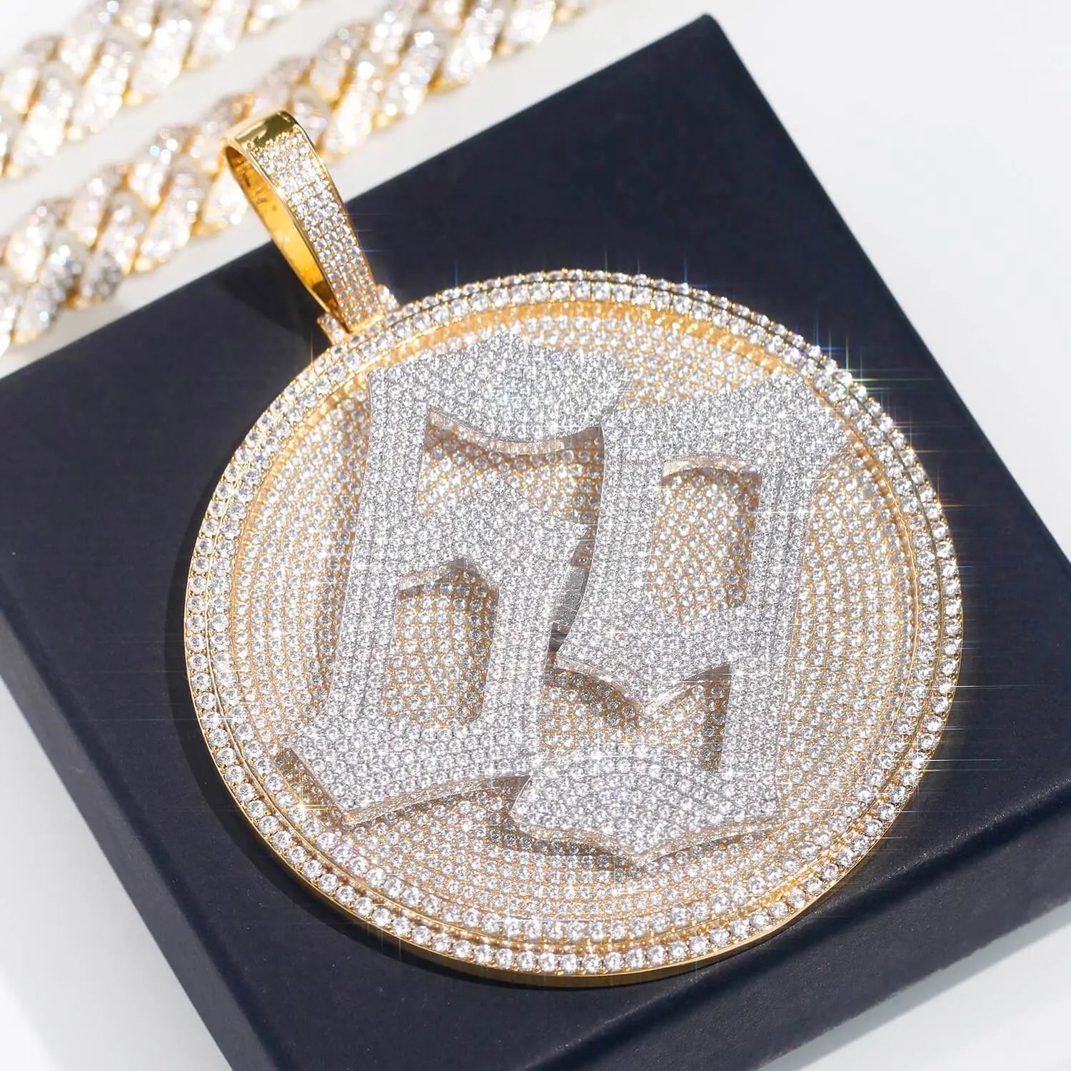 Rotarable  3D Big  Disc Custom Letter Or Diaital Pendant Thegoldlinks