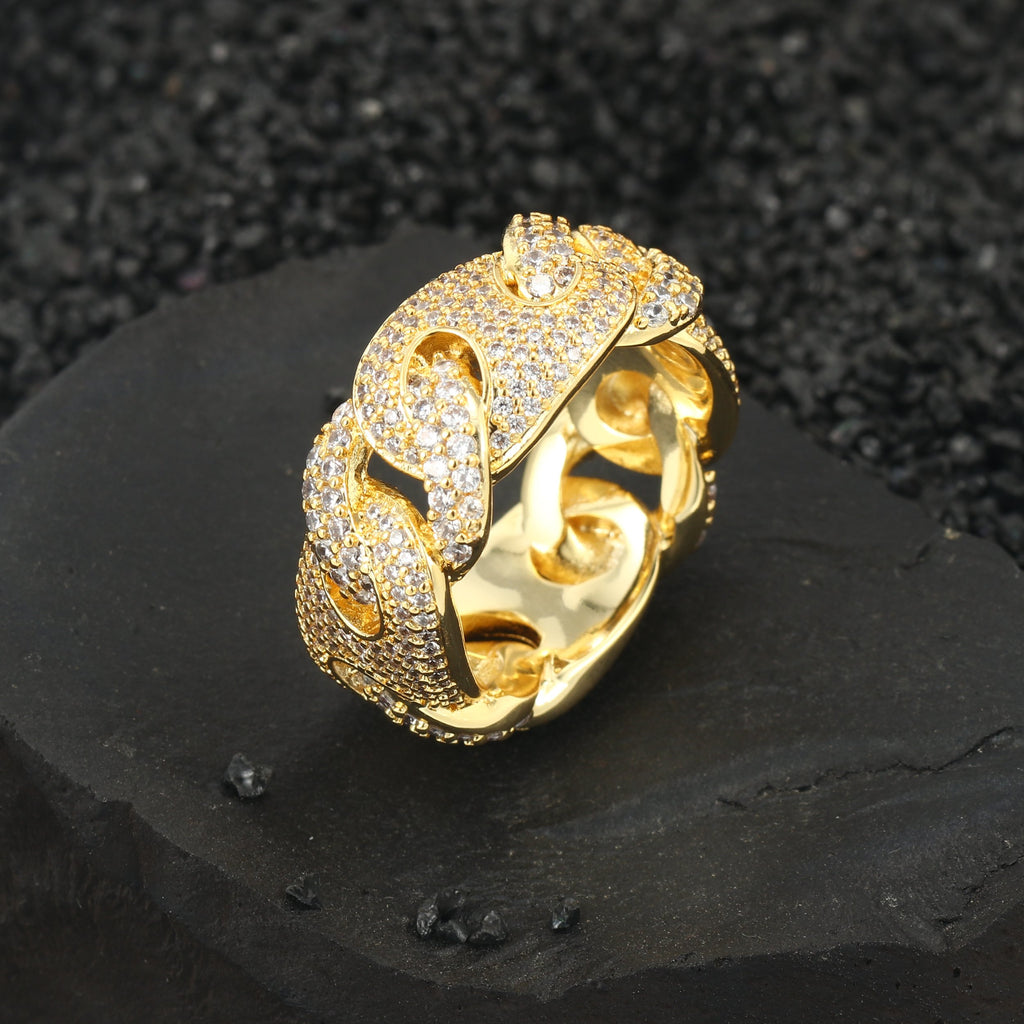 18K/White Gold Iced Out Cuban Link Ring