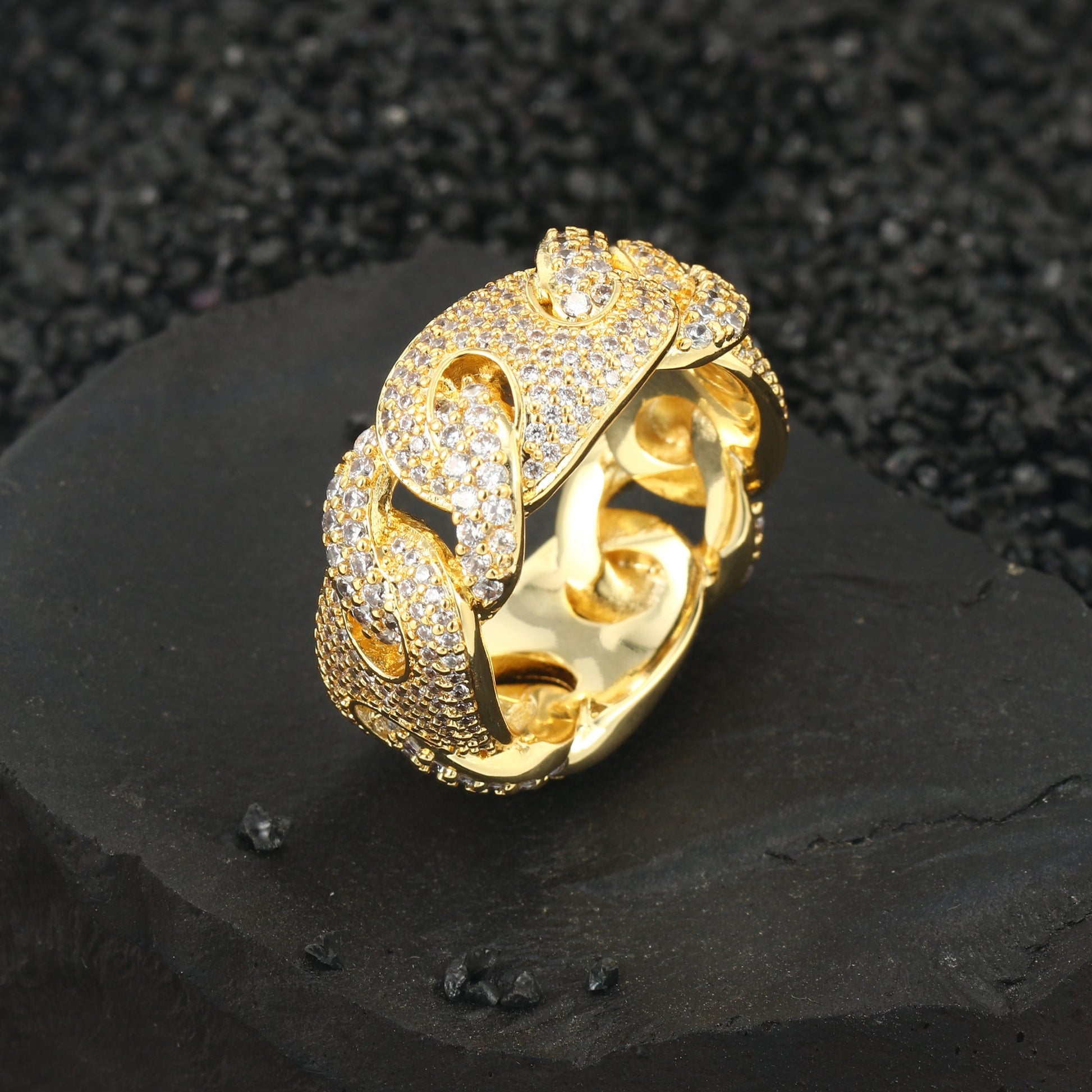 18K/White Gold Iced Out Cuban Link Ring