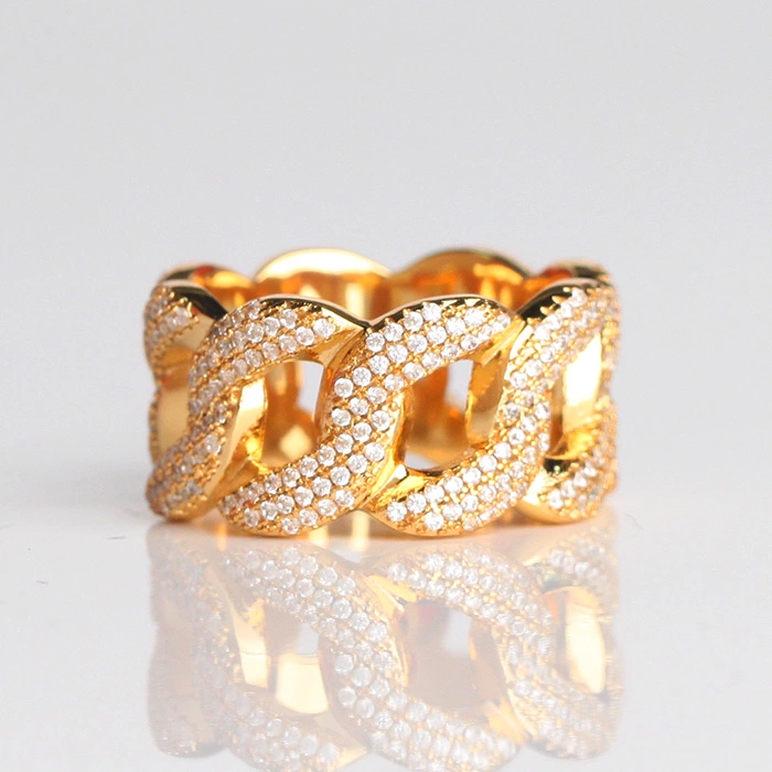 Iced Cuban Link Ring in 18K/White Gold Thegoldlinks