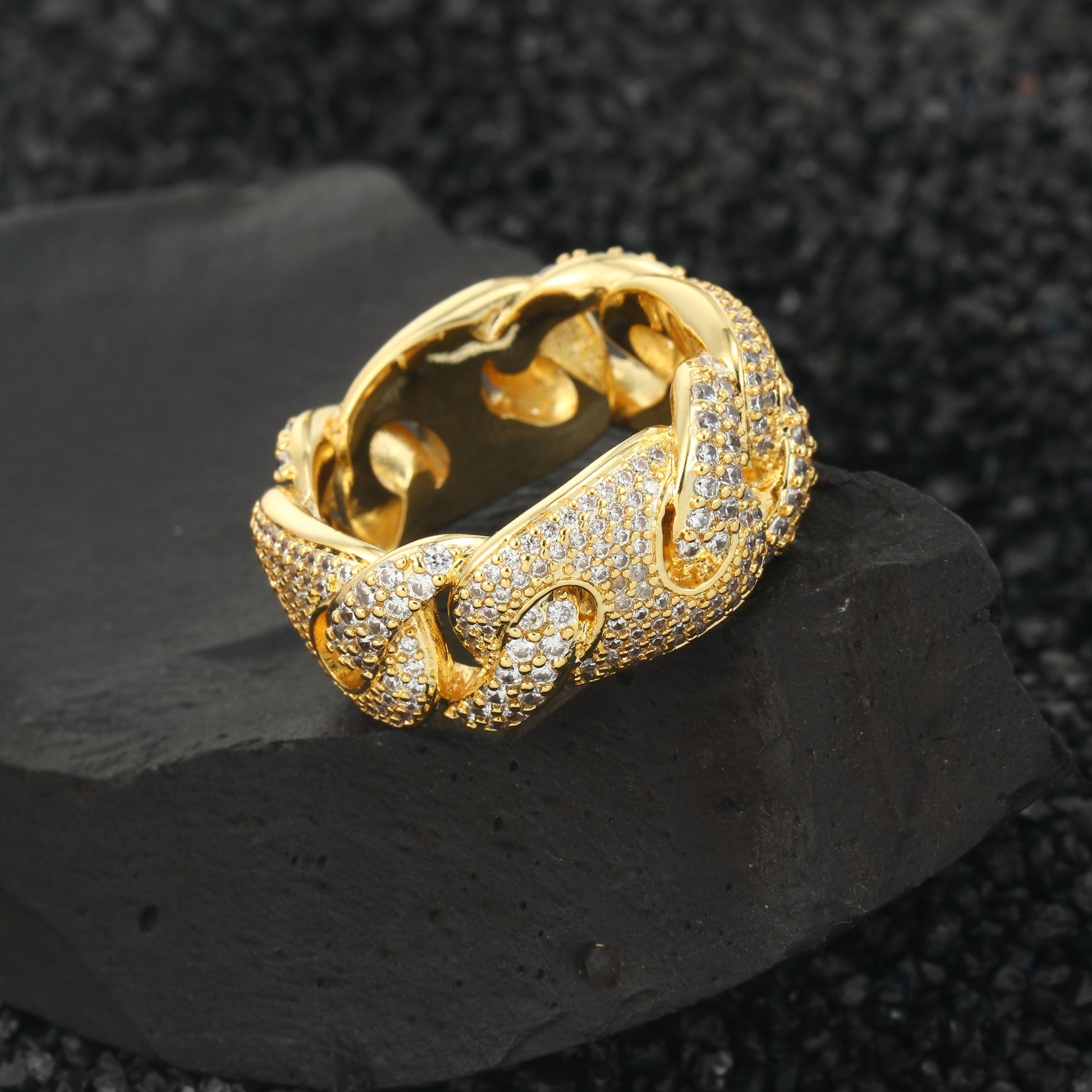 18K/White Gold Iced Out Cuban Link Ring