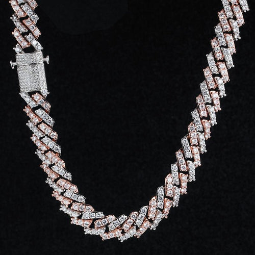15MM 2 Tone Simulated Plated Iced Out  S Link Prong Chain Thegoldlinks