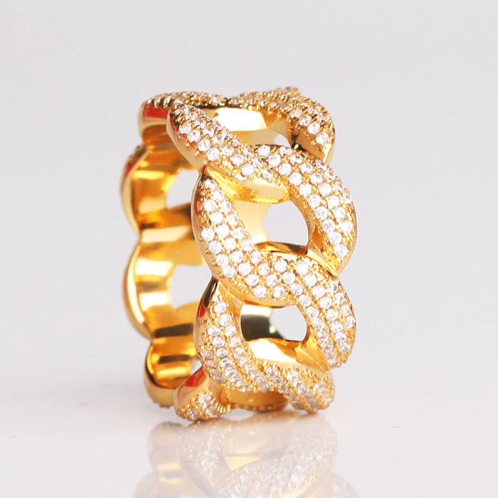 Iced Cuban Link Ring in 18K/White Gold Thegoldlinks