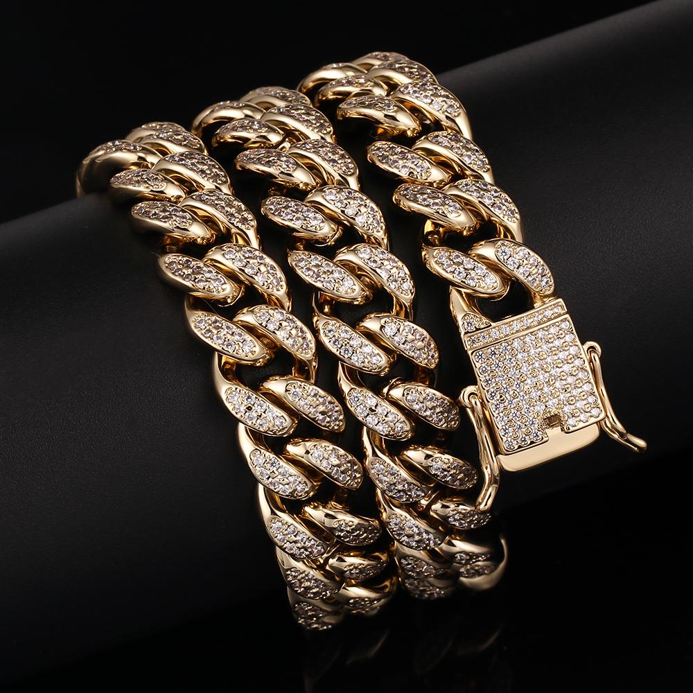 10MM 14K Gold Plated Iced Out Cuban Link Chain