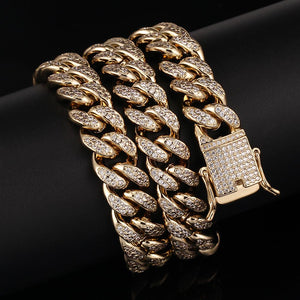 10MM 14K Gold Plated Iced Out Cuban Link Chain