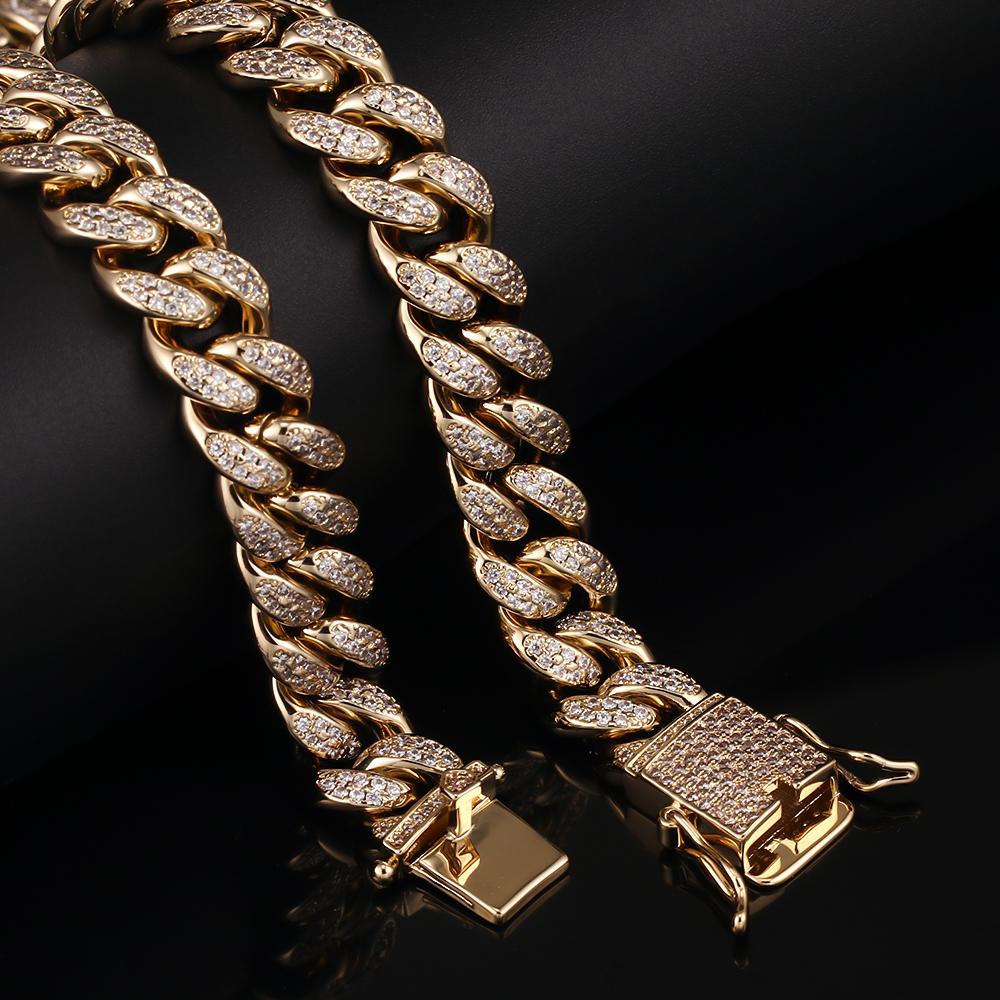 10MM 14K Gold Plated Iced Out Cuban Link Chain