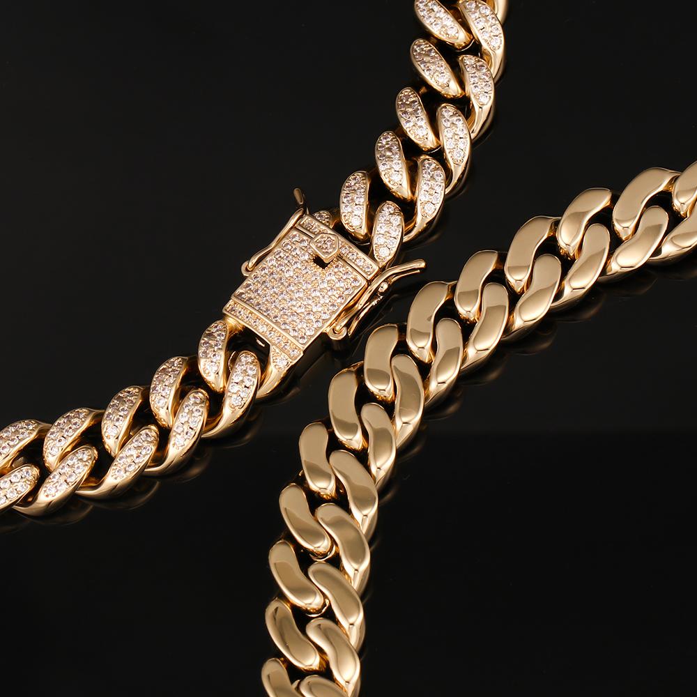 10MM 14K Gold Plated Iced Out Cuban Link Chain