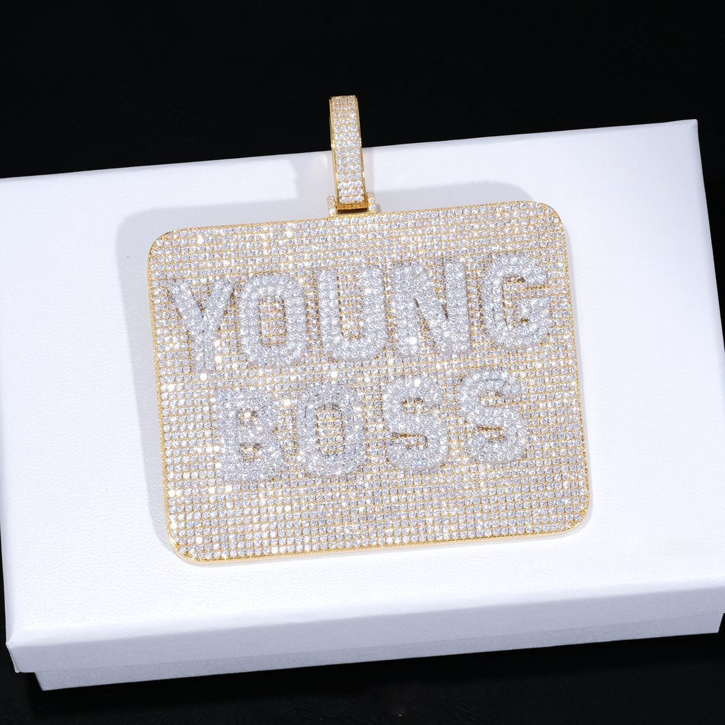 Custom Silver Moissanite 3D Large Square Letter Pendant