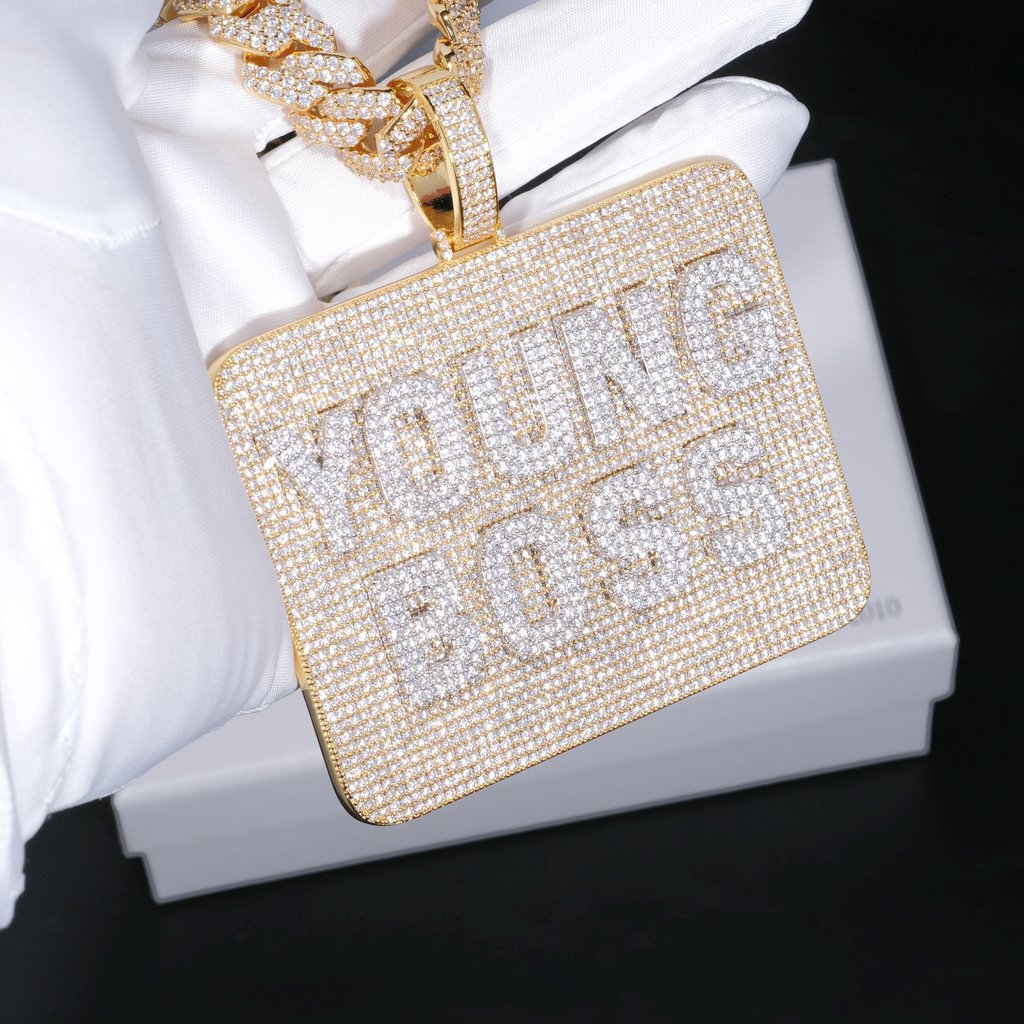 Custom Silver Moissanite 3D Large Square Letter Pendant