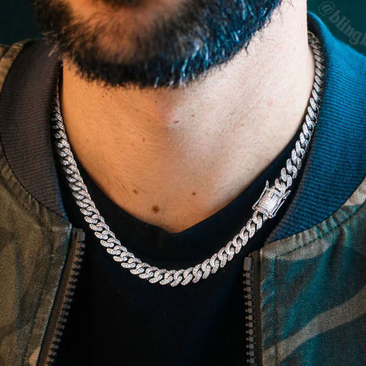 8MM White Gold Plated Iced Out Micro Cuban Link Chain