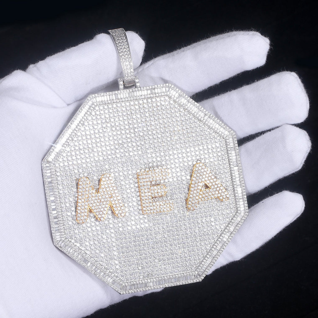 3D Big Octagon Custom Letter Pendant