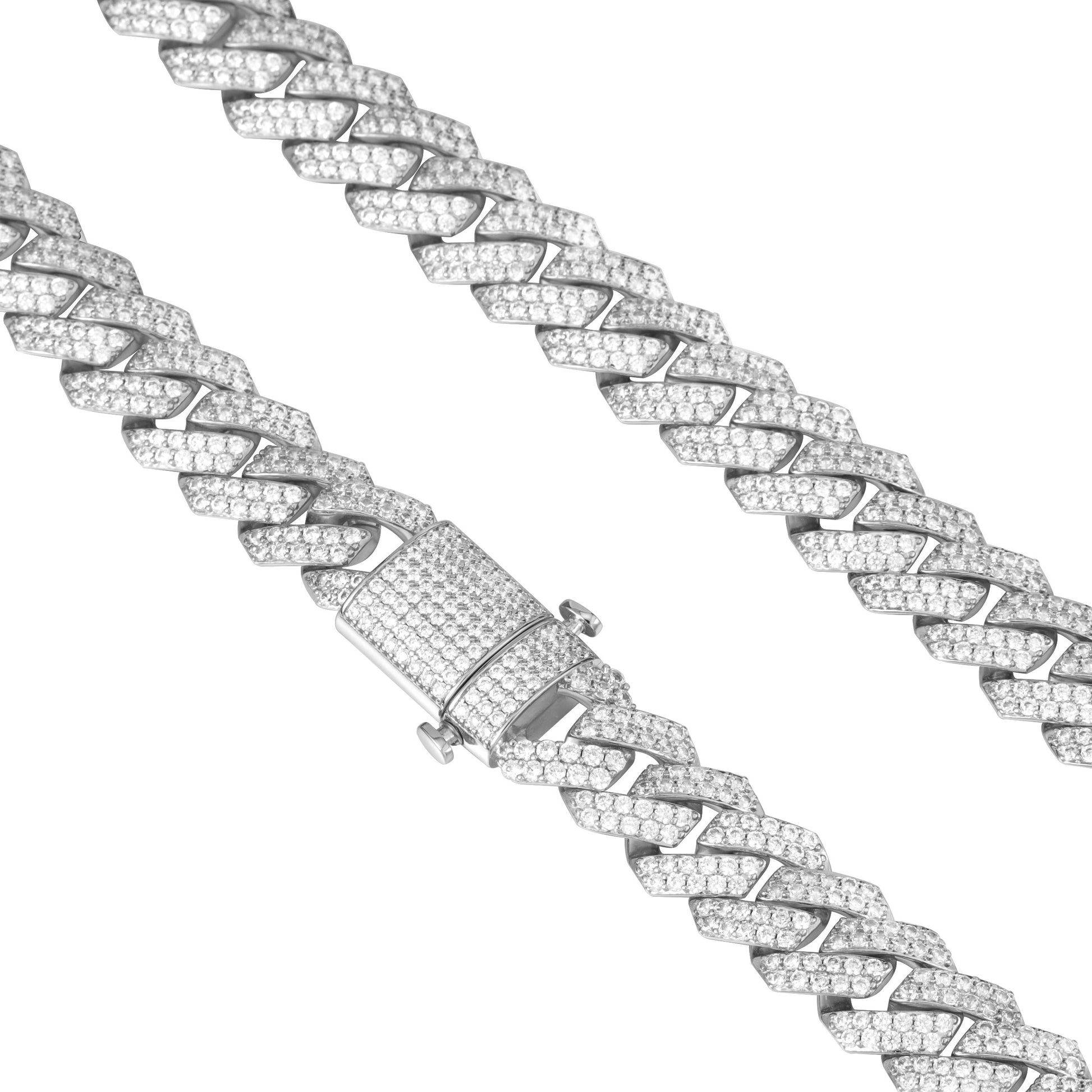 15MM White Gold Prong  Cuban Link Bracelet
