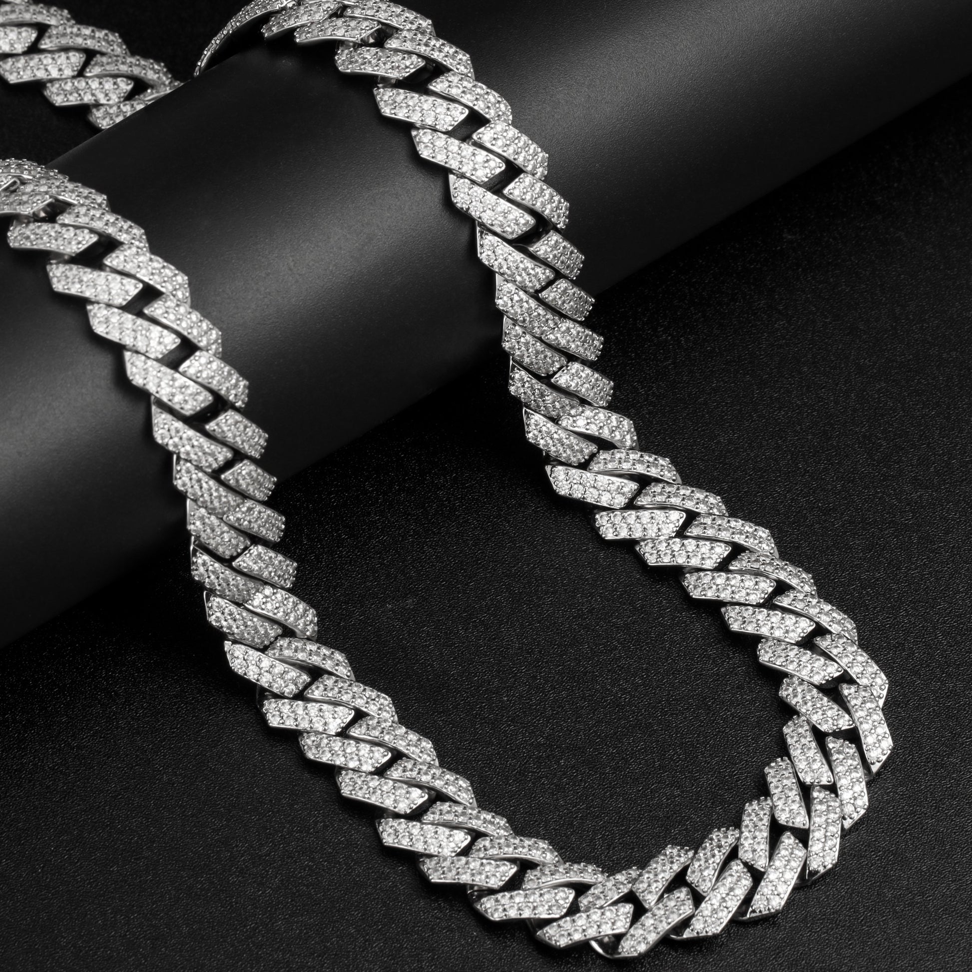 15MM White Gold  Plated Iced Out Prong  Cuban Link Chain