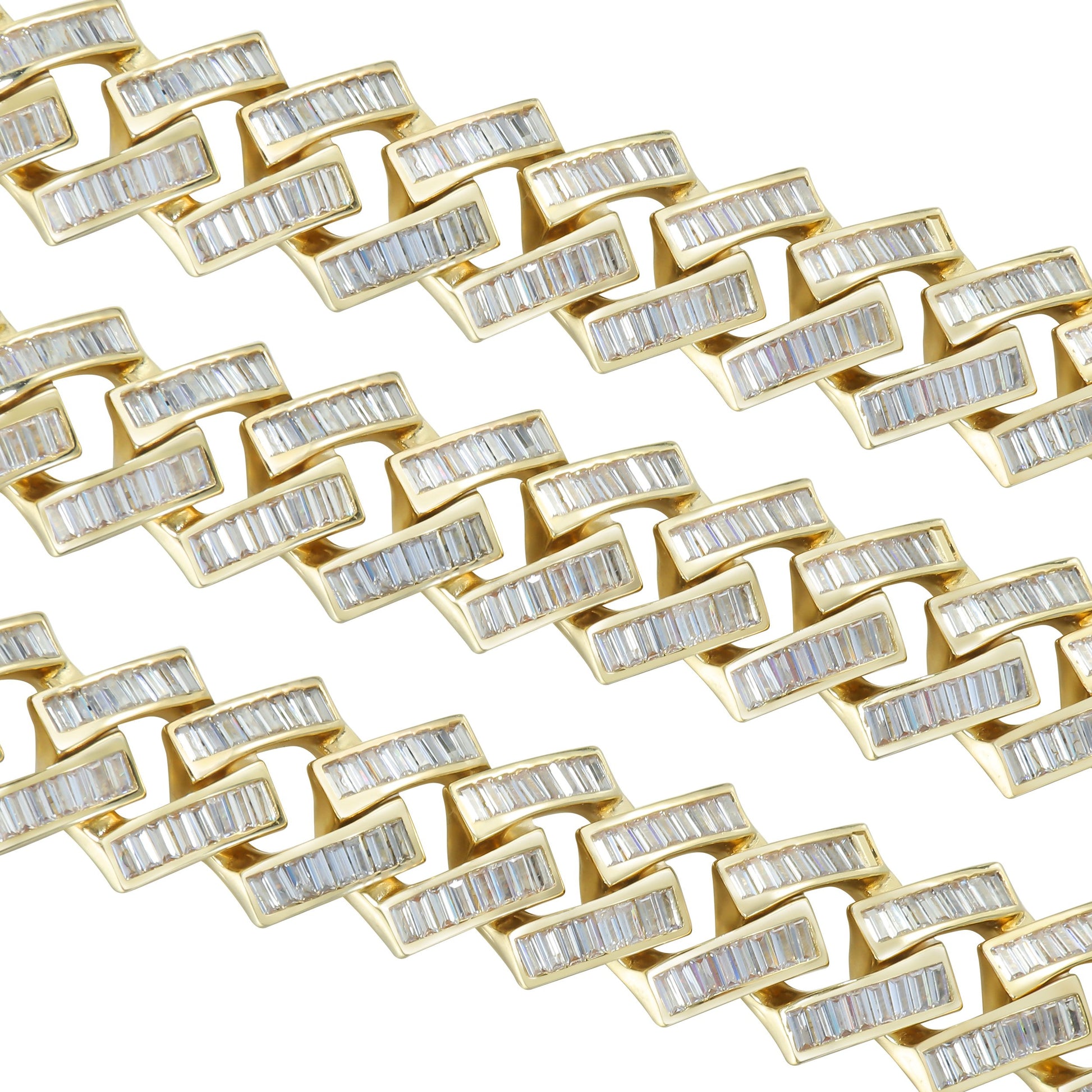 19MM 14K Gold Plated Iced Out Baguette Cuban Link Chain