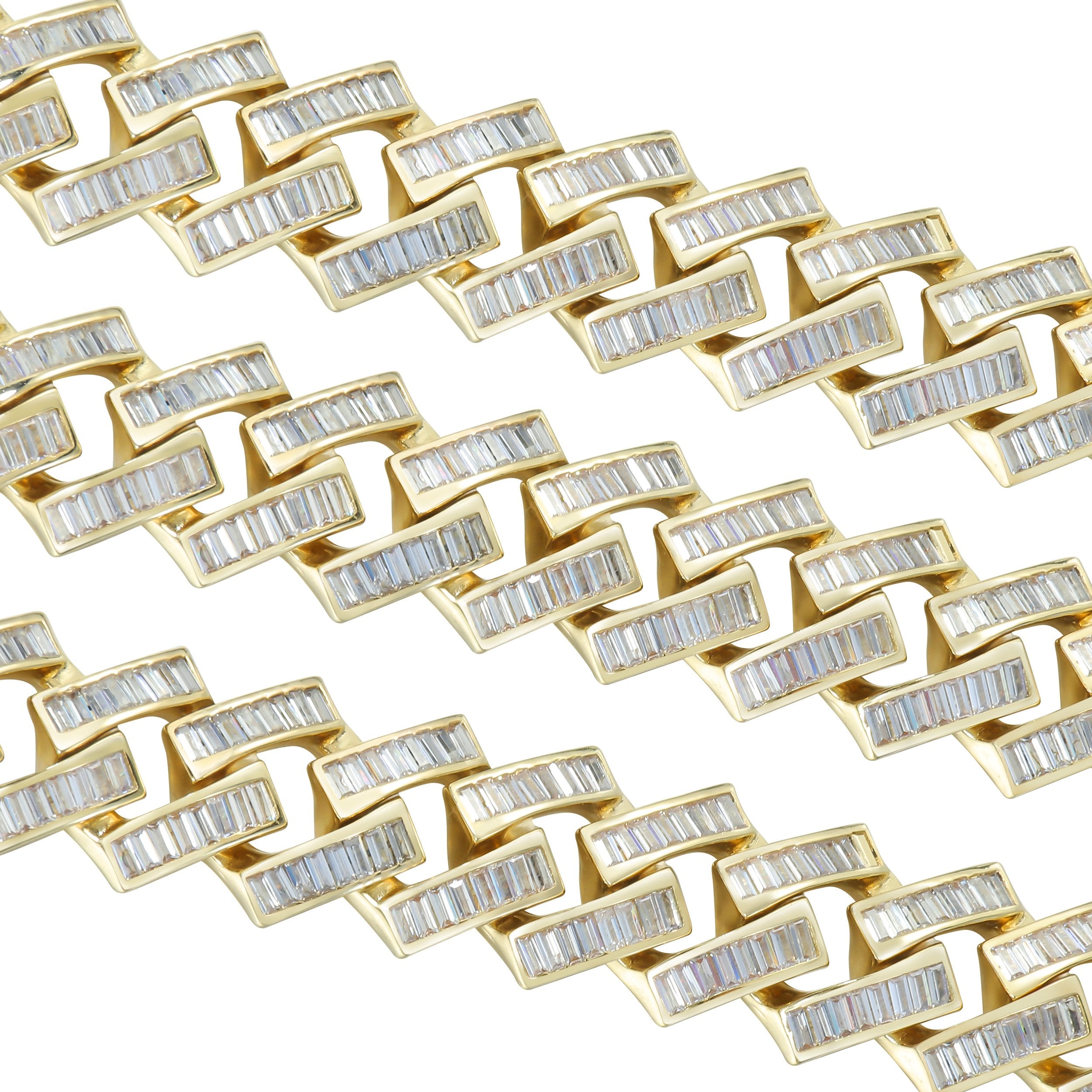 19MM 14K Gold Plated Iced Out Baguette Cuban Link Chain Thegoldlinks