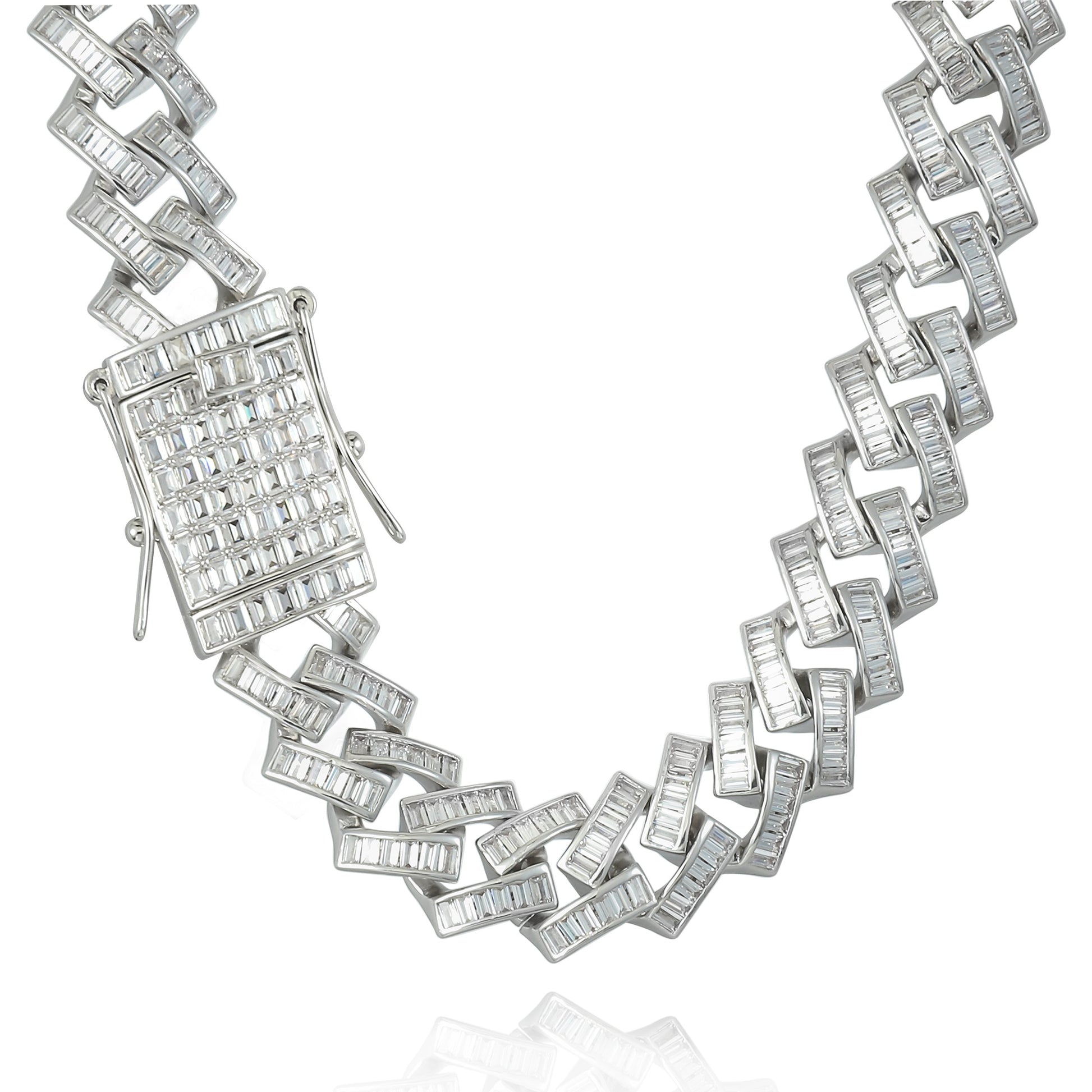 19MM White Gold Plated Iced Out Baguette Cuban Link Chain