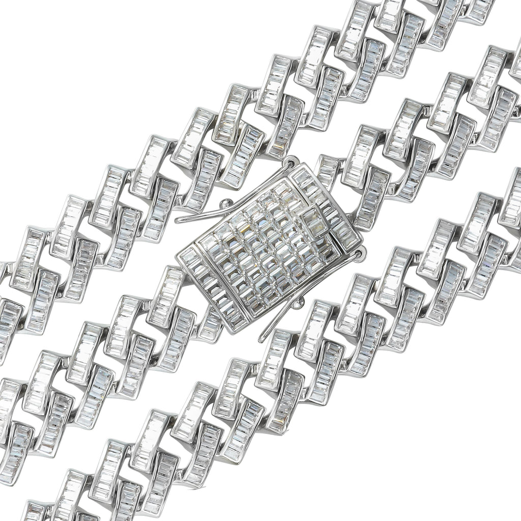 19MM White Gold Plated Iced Out Baguette Cuban Link Chain