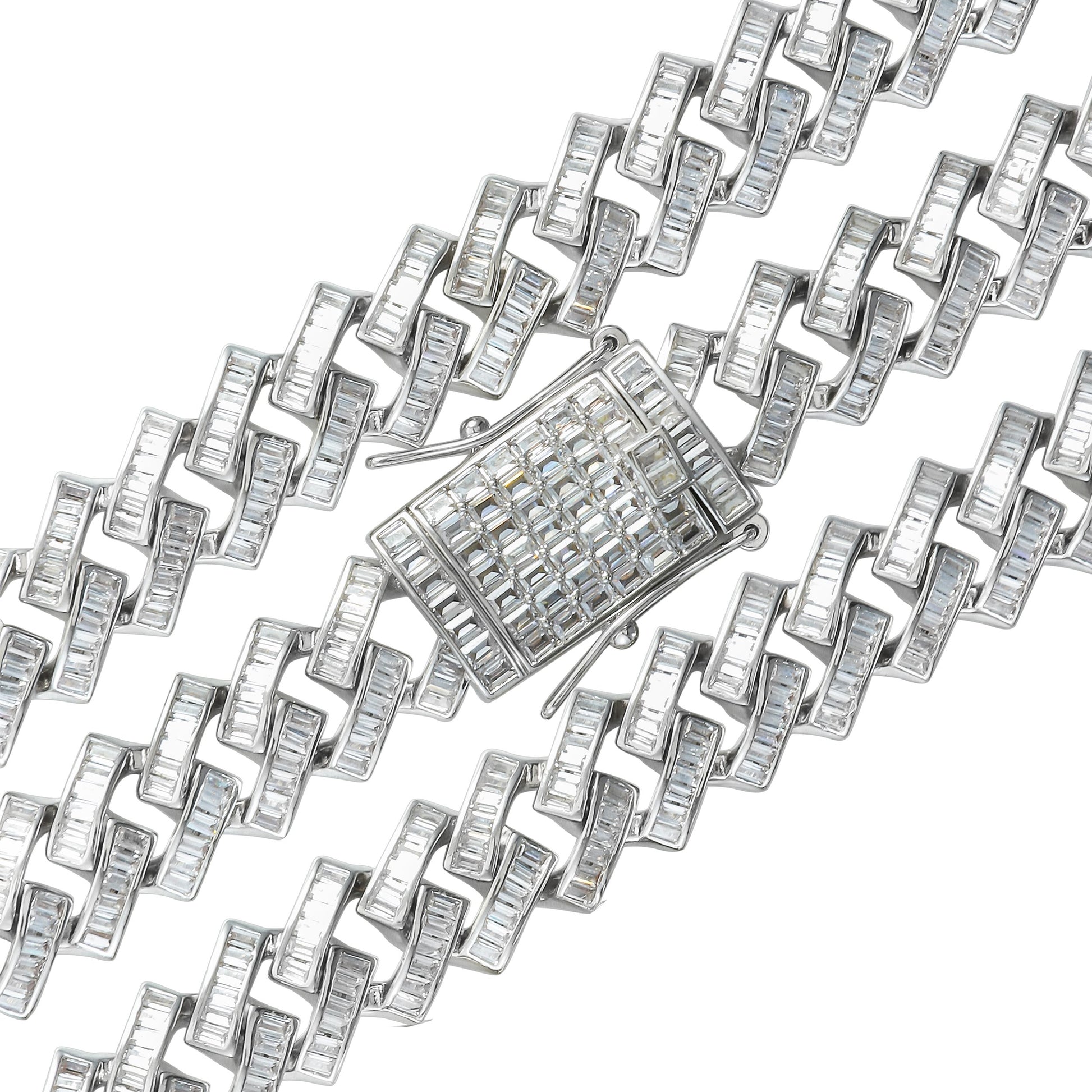 19MM White Gold Plated Iced Out Baguette Cuban Link Chain