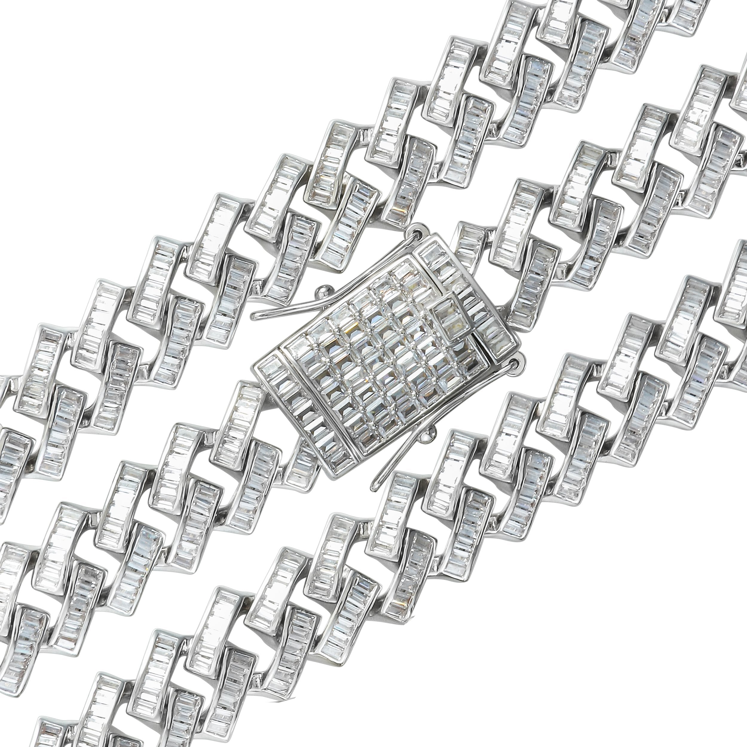 19MM White Gold Plated Iced Out Baguette Cuban Link Chain Thegoldlinks