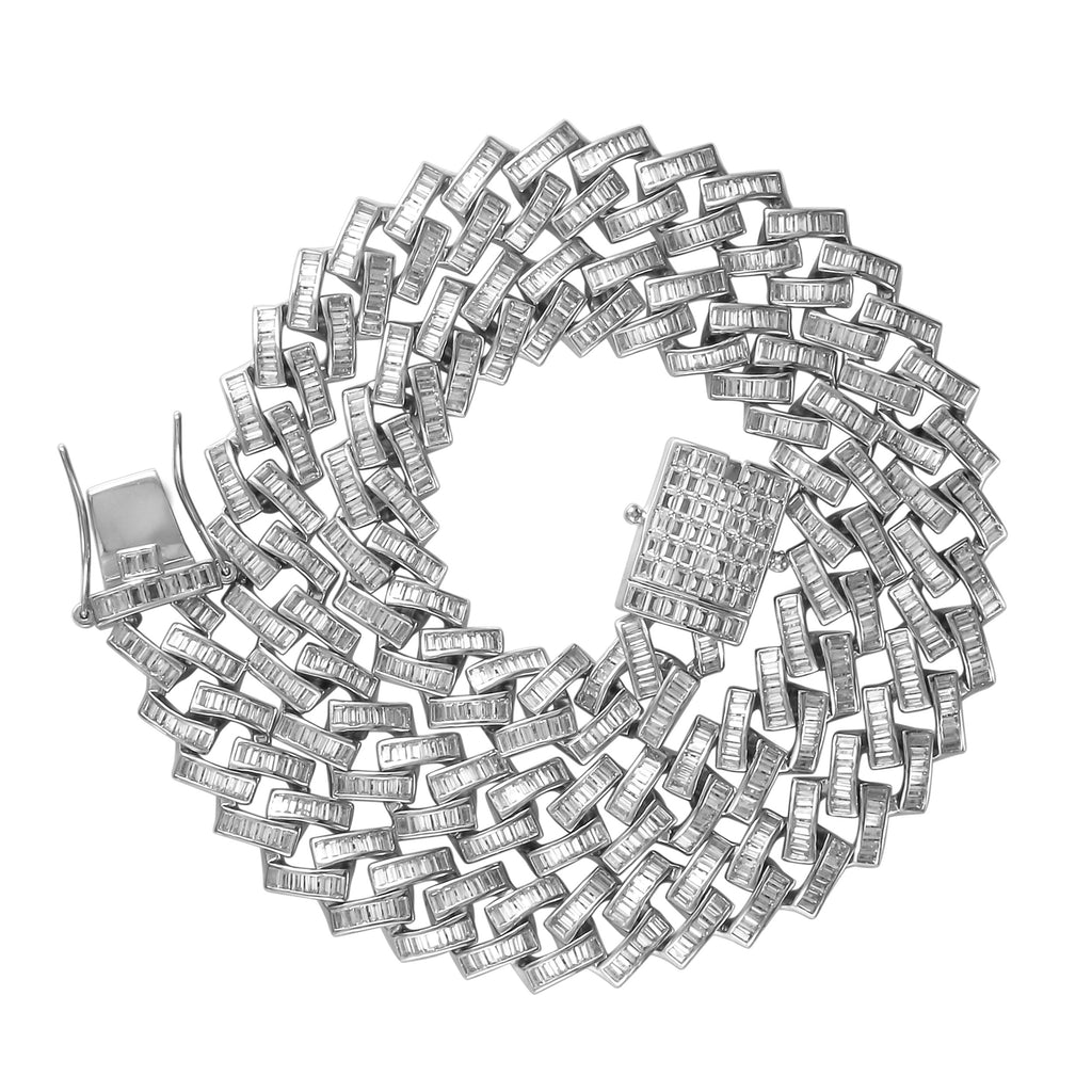 19MM White Gold Plated Iced Out Baguette Cuban Link Chain