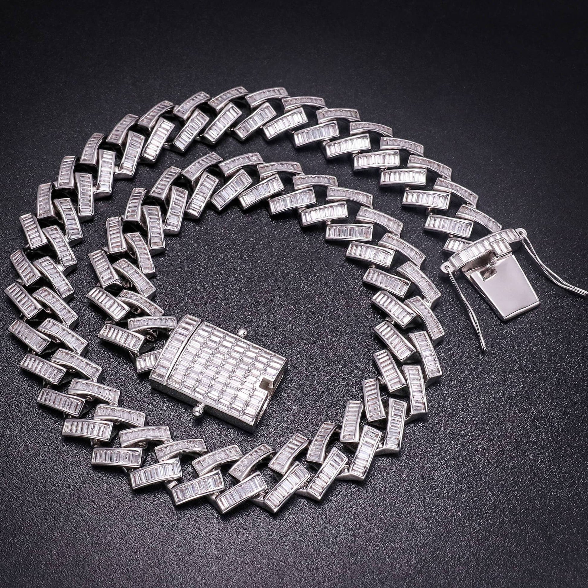 19MM White Gold Plated Iced Out Baguette Cuban Link Chain