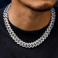 15MM White Gold Plated Iced Out  Simulated  S Link Prong Chain Thegoldlinks