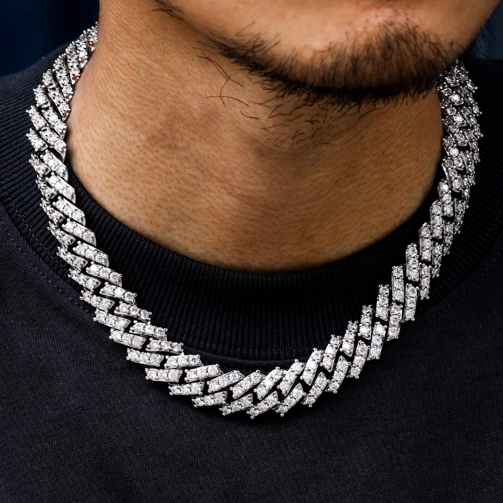 15MM White Gold Plated Iced Out  Simulated  S Link Prong Chain Thegoldlinks