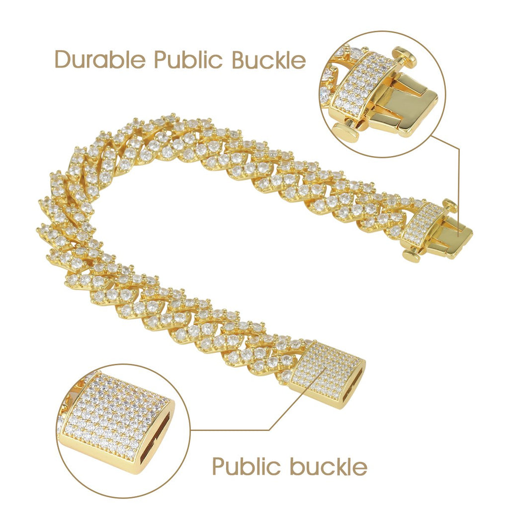 15MM 14K Gold Simulated  S Link Prong Bracelet