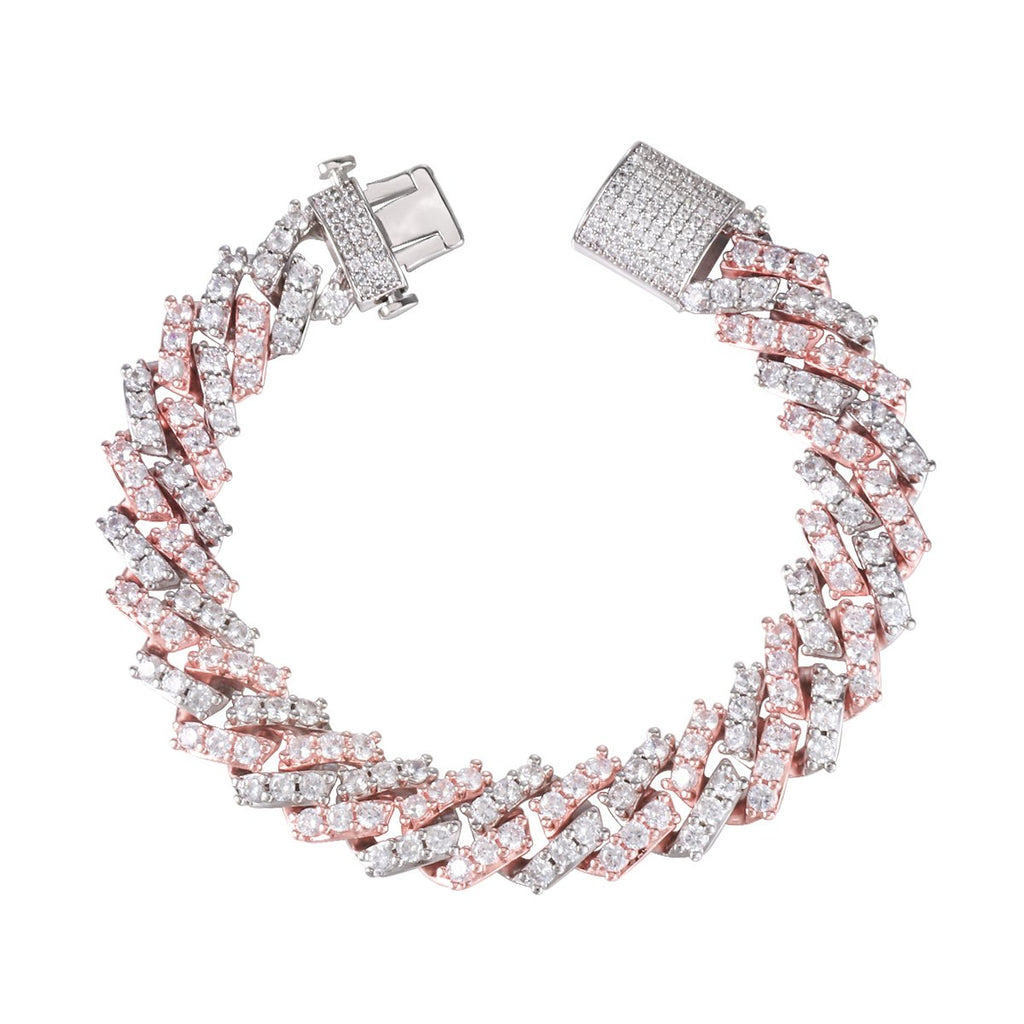 15MM 2 Tone Simulated  S Link Prong Bracelet