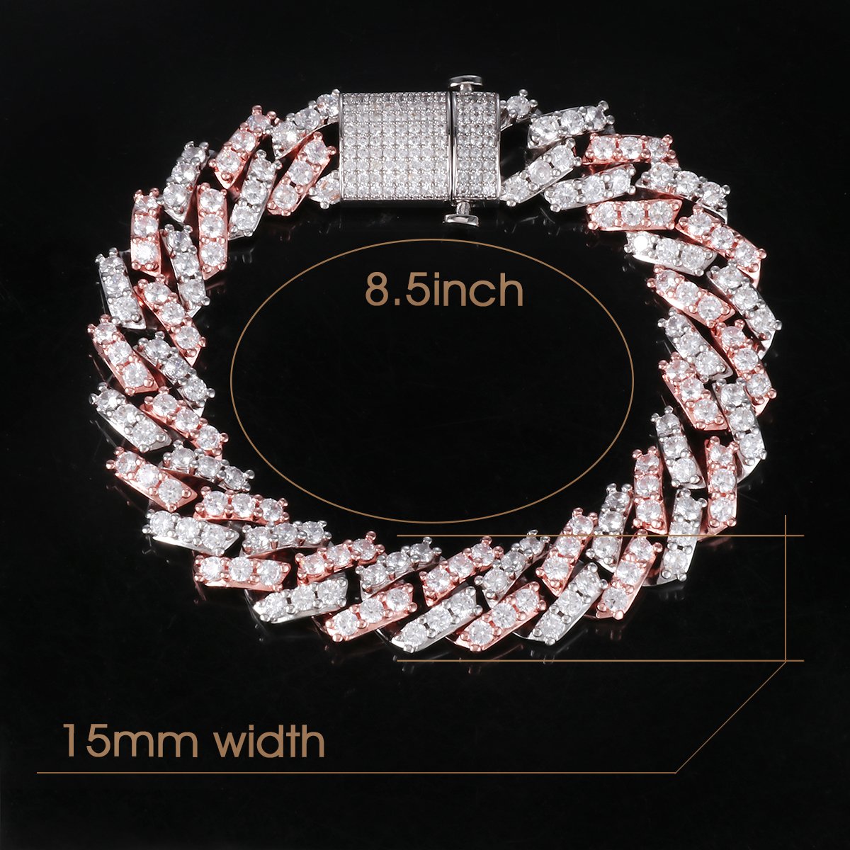 15MM 2 Tone Simulated  S Link Prong Bracelet