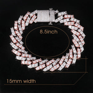 15MM 2 Tone Simulated  S Link Prong Bracelet