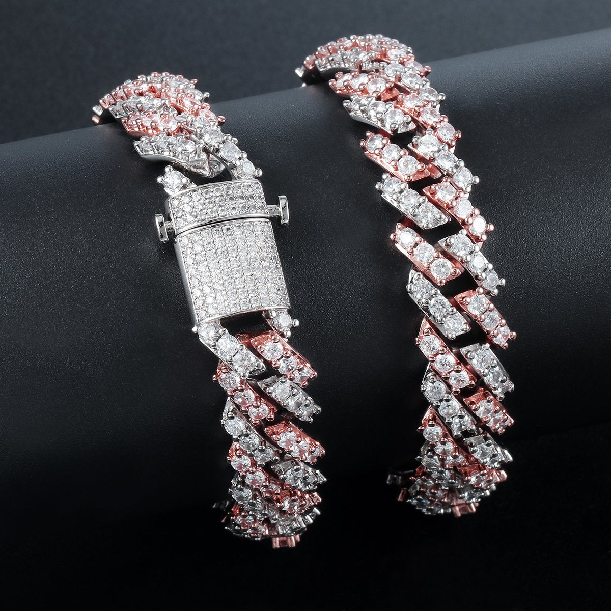 15MM 2 Tone Simulated  S Link Prong Bracelet