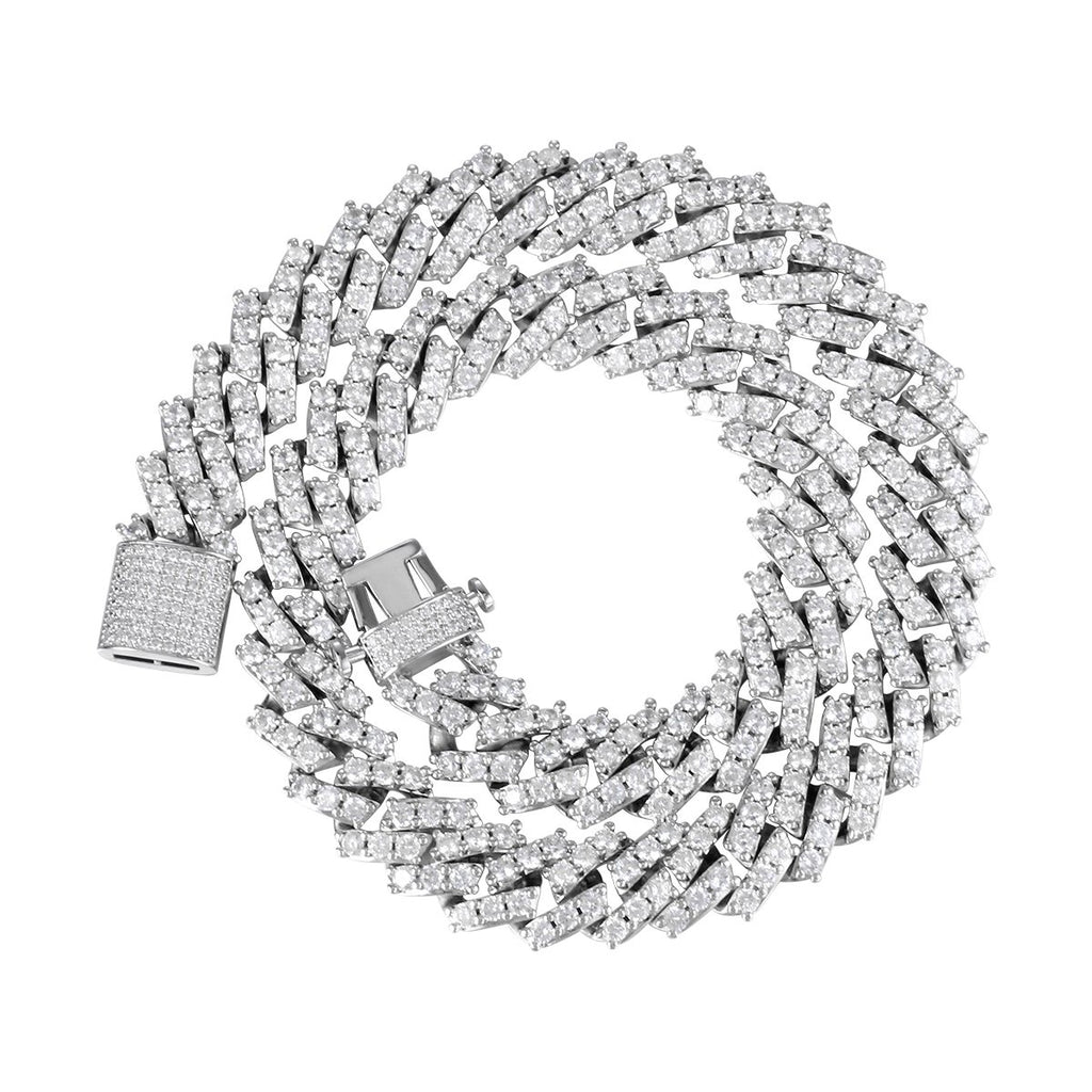 15MM White Gold Plated Iced Out  Simulated  S Link Prong Chain