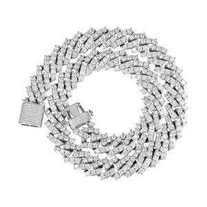 15MM White Gold Plated Iced Out  Simulated  S Link Prong Chain