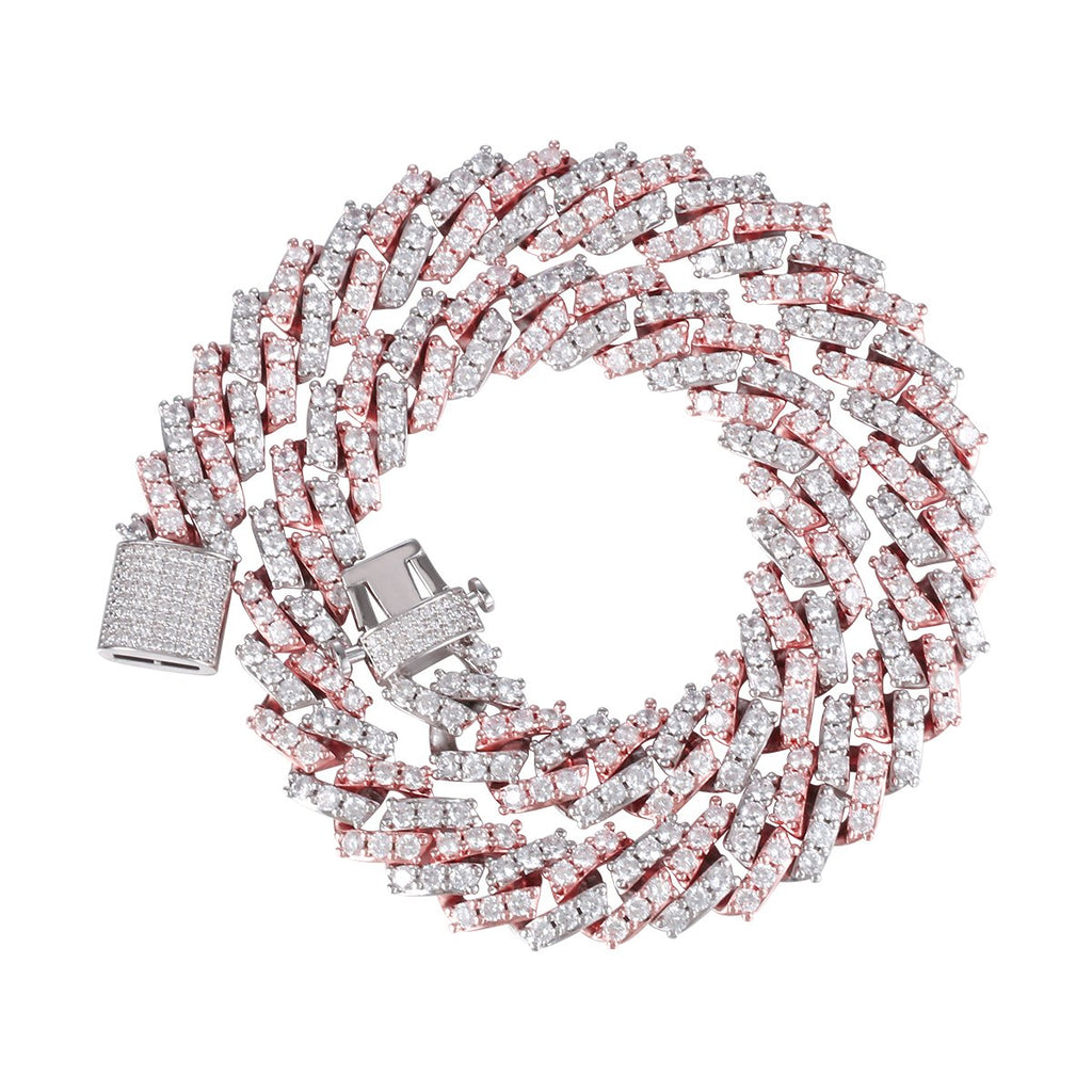 15MM 2 Tone Simulated Plated Iced Out  S Link Prong Chain