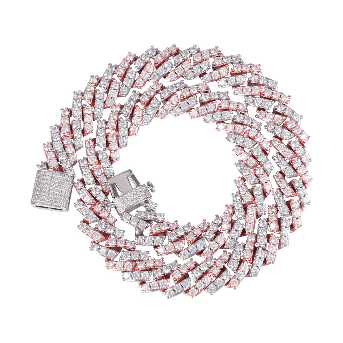 15MM 2 Tone Simulated Plated Iced Out  S Link Prong Chain Thegoldlinks