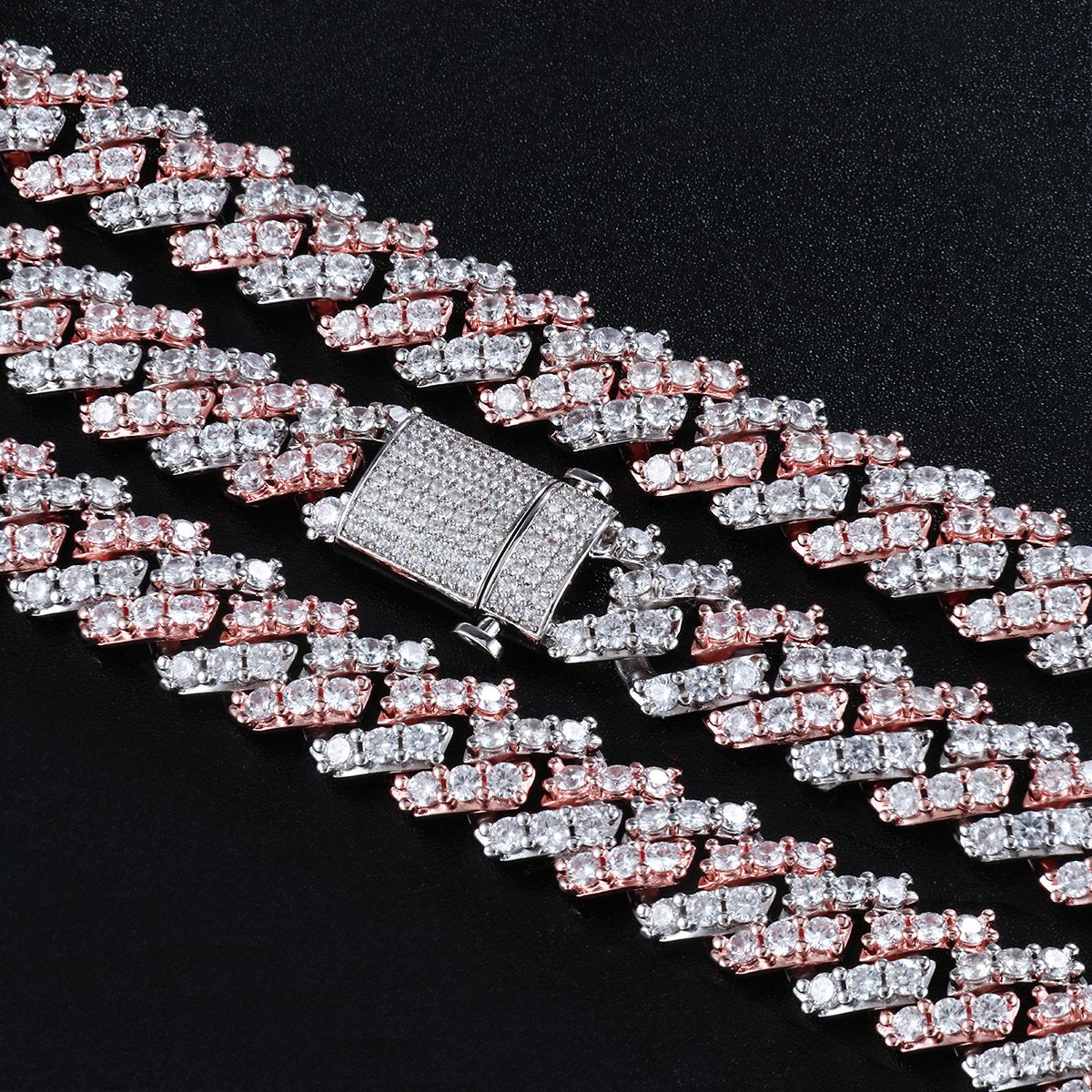 15MM 2 Tone Simulated Plated Iced Out  S Link Prong Chain Thegoldlinks