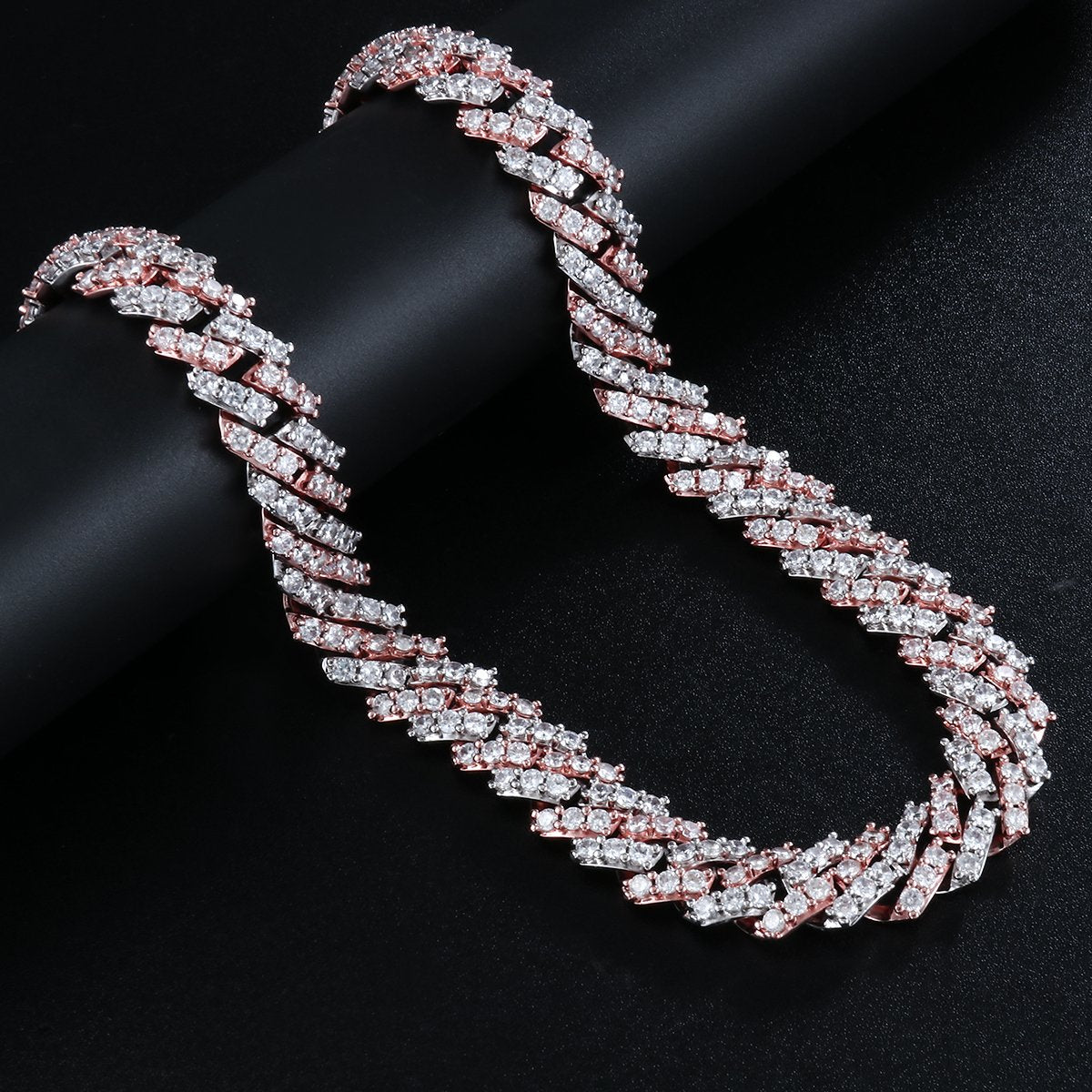 15MM 2 Tone Simulated Plated Iced Out  S Link Prong Chain Thegoldlinks