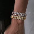 15MM White Gold Simulated  S Link Prong Bracelet Thegoldlinks