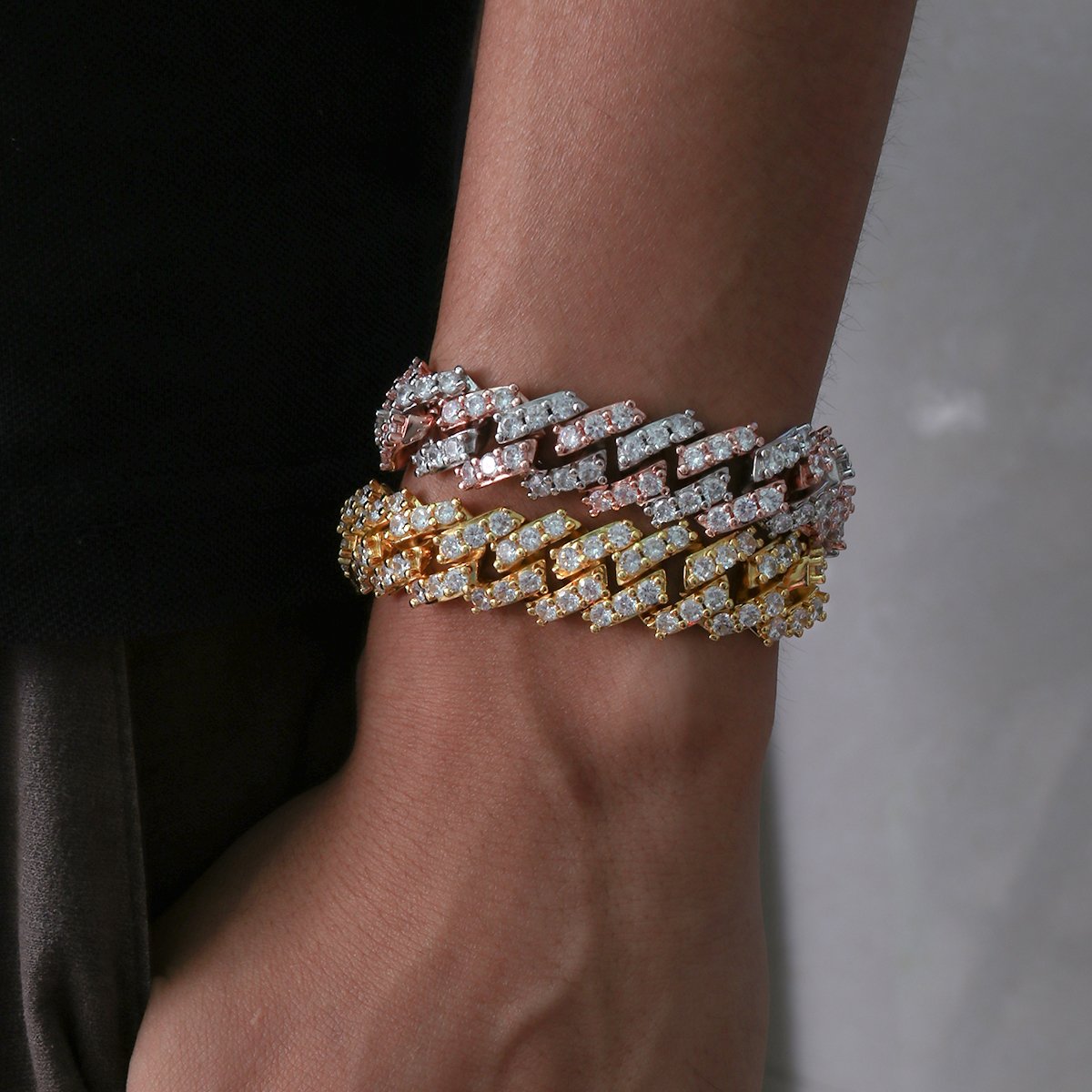 15MM White Gold Simulated  S Link Prong Bracelet Thegoldlinks