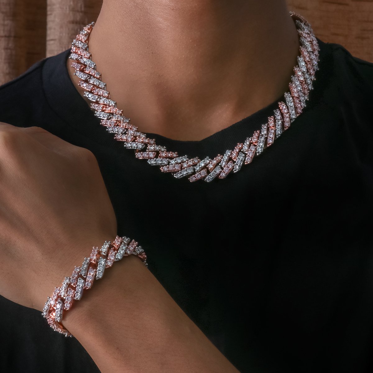 15MM 2 Tone Simulated  S Link Prong Bracelet