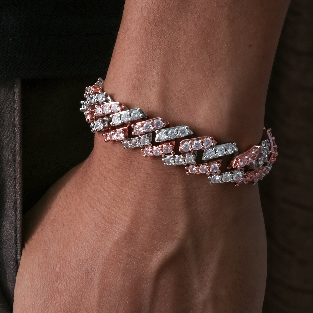 15MM 2 Tone Simulated  S Link Prong Bracelet