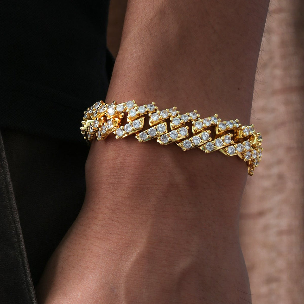 15MM 14K Gold Simulated  S Link Prong Bracelet