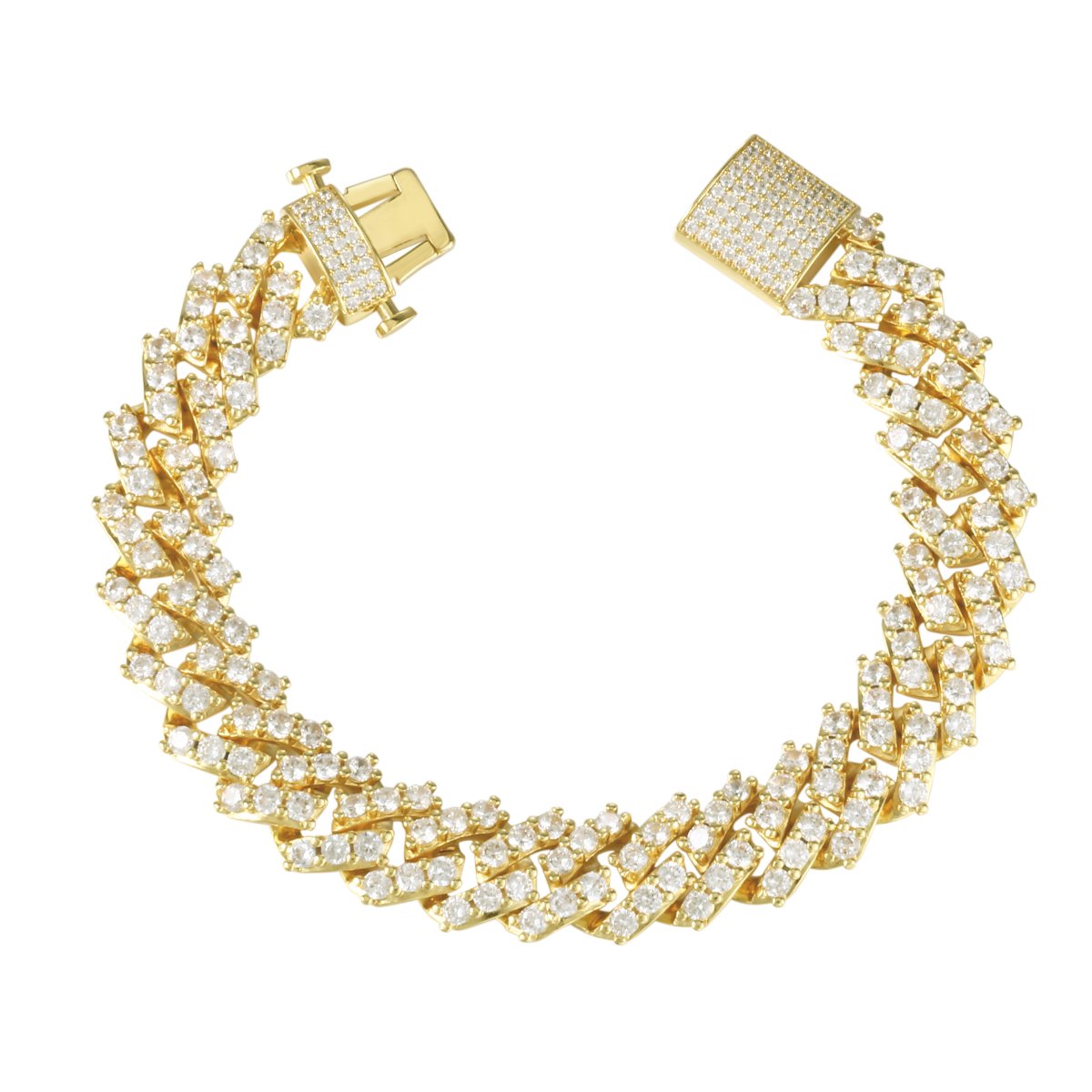 15MM 14K Gold Simulated  S Link Prong Bracelet
