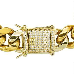 8/10/12/14/16/18MM 18K Gold Plated Stainless Steel Iced Out Miami Cuban Link Bracelet