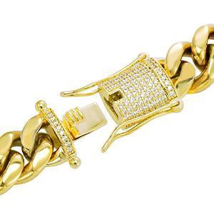 8/10/12/14/16/18MM 18K Gold Plated Stainless Steel Iced Out Miami Cuban Link Bracelet