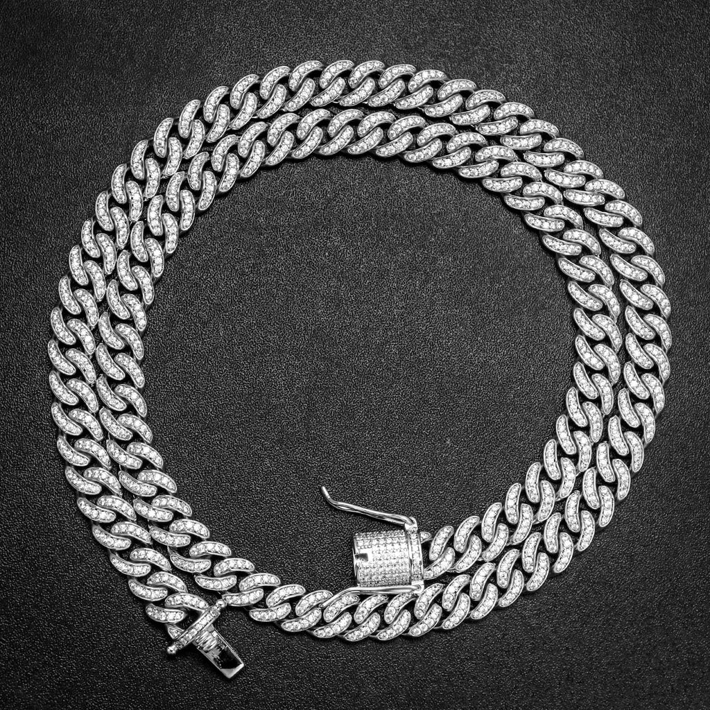 8MM White Gold Plated Iced Out Micro Cuban Link Chain
